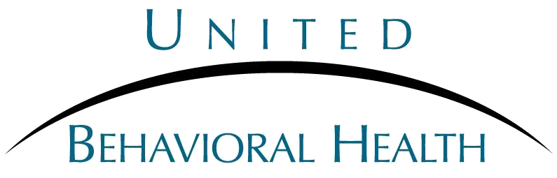 A logo for united behavioral health is shown on a white background.