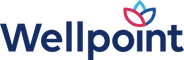 The logo for wellpoint is blue and red with a flower in the middle.