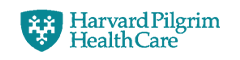 The harvard pilgrim health care logo is a blue shield with a cross on it.