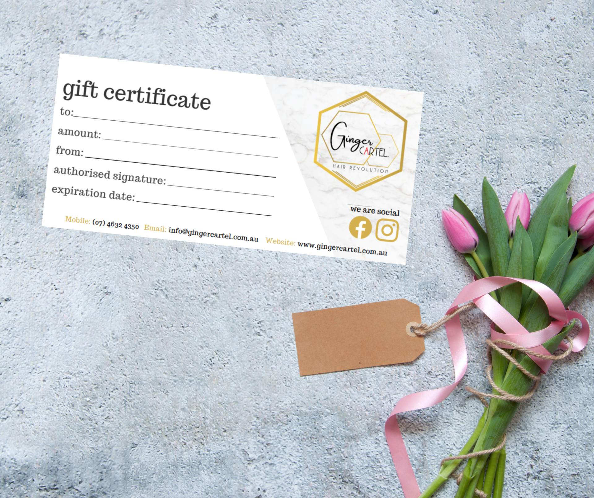 Ginger Cartel Hairdressing Gift Certificate Graphic Design