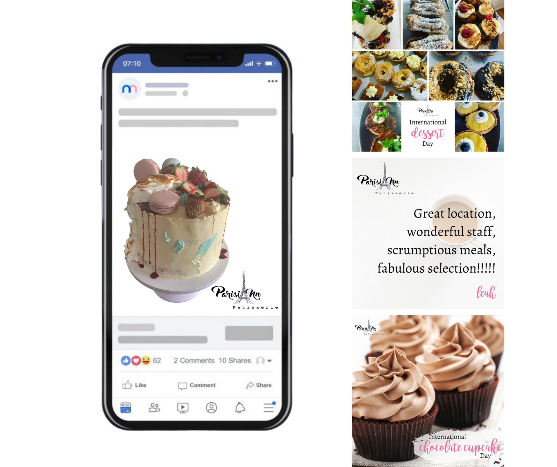 a mobile phone with a picture of a cake and cupcakes on it .