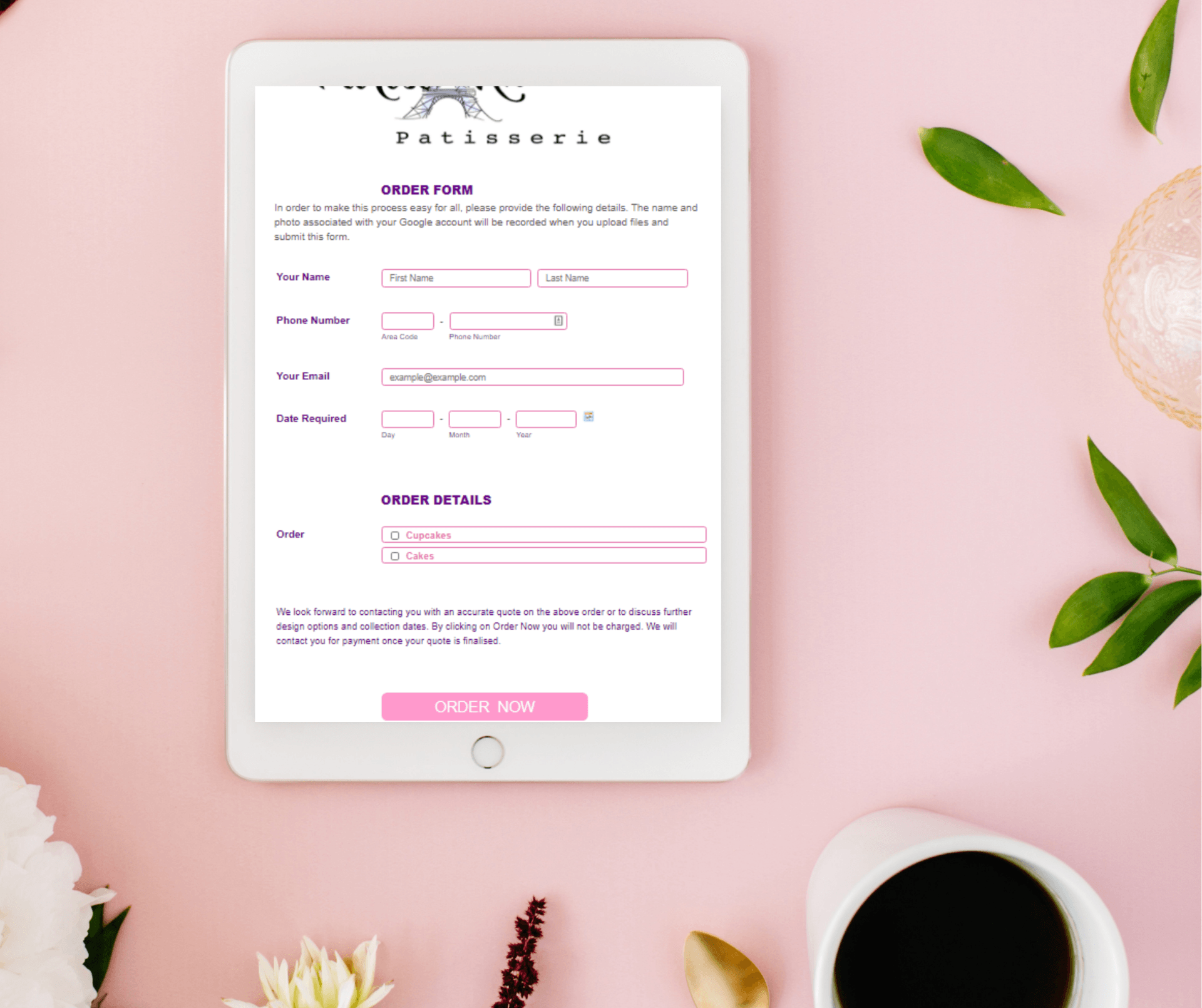ParisiAnn Patisserie Web Form Design