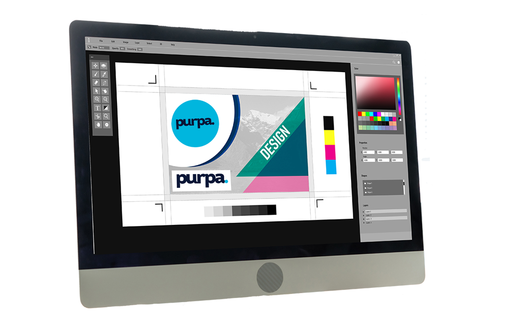 a computer monitor with the Purpa logo on it