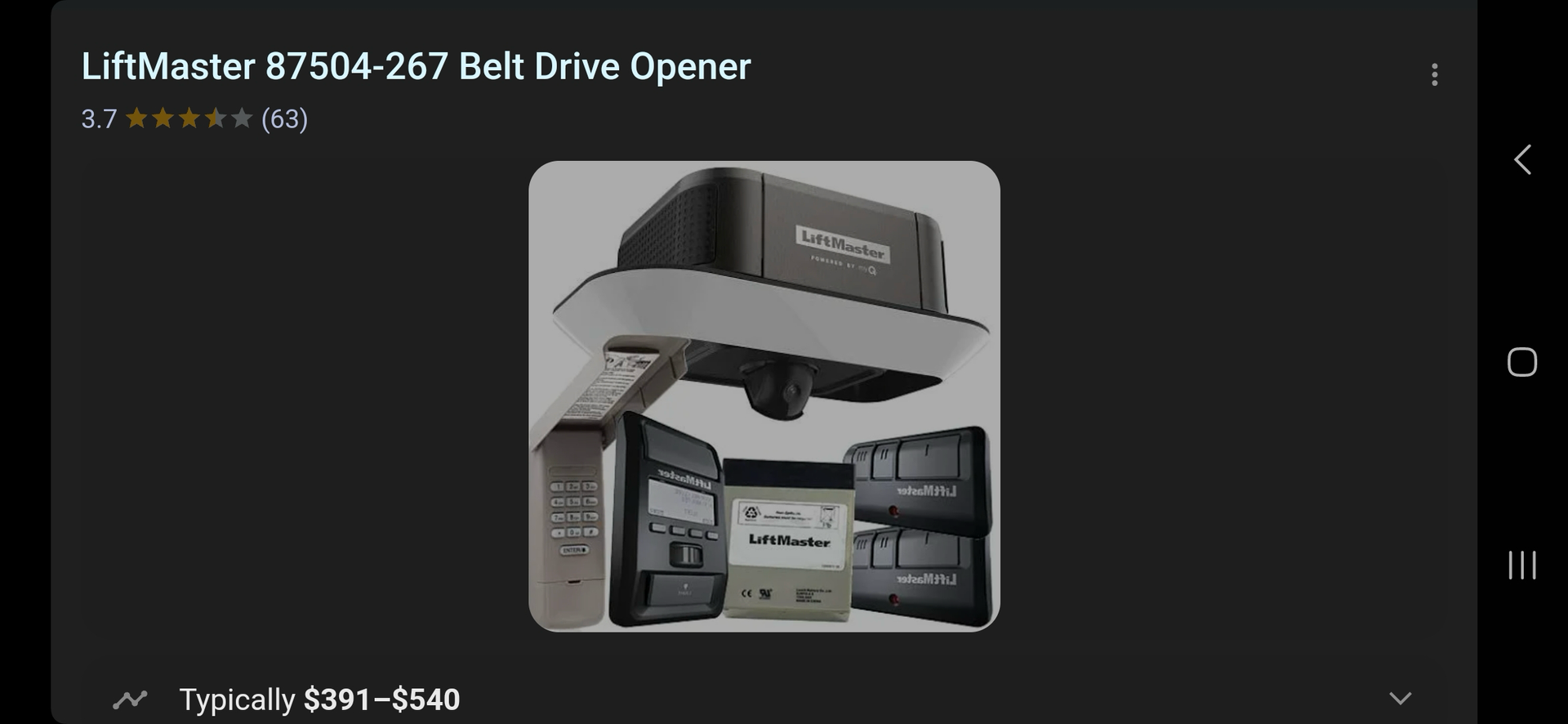 A picture of a garage door opener on a cell phone screen.