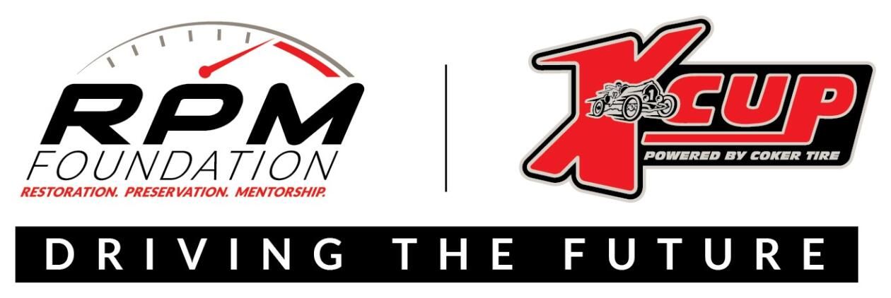 A logo for rpm foundation and x cup driving the future