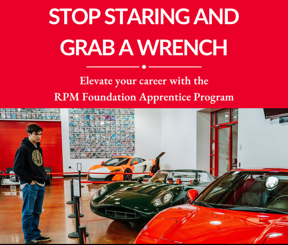 A man standing in front of a row of cars with the words stop staring and grab a wrench