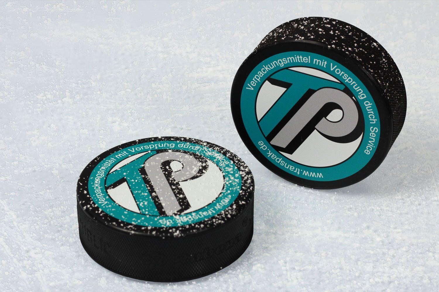 Eishockeypuck mit Logo als Werbegeschenk