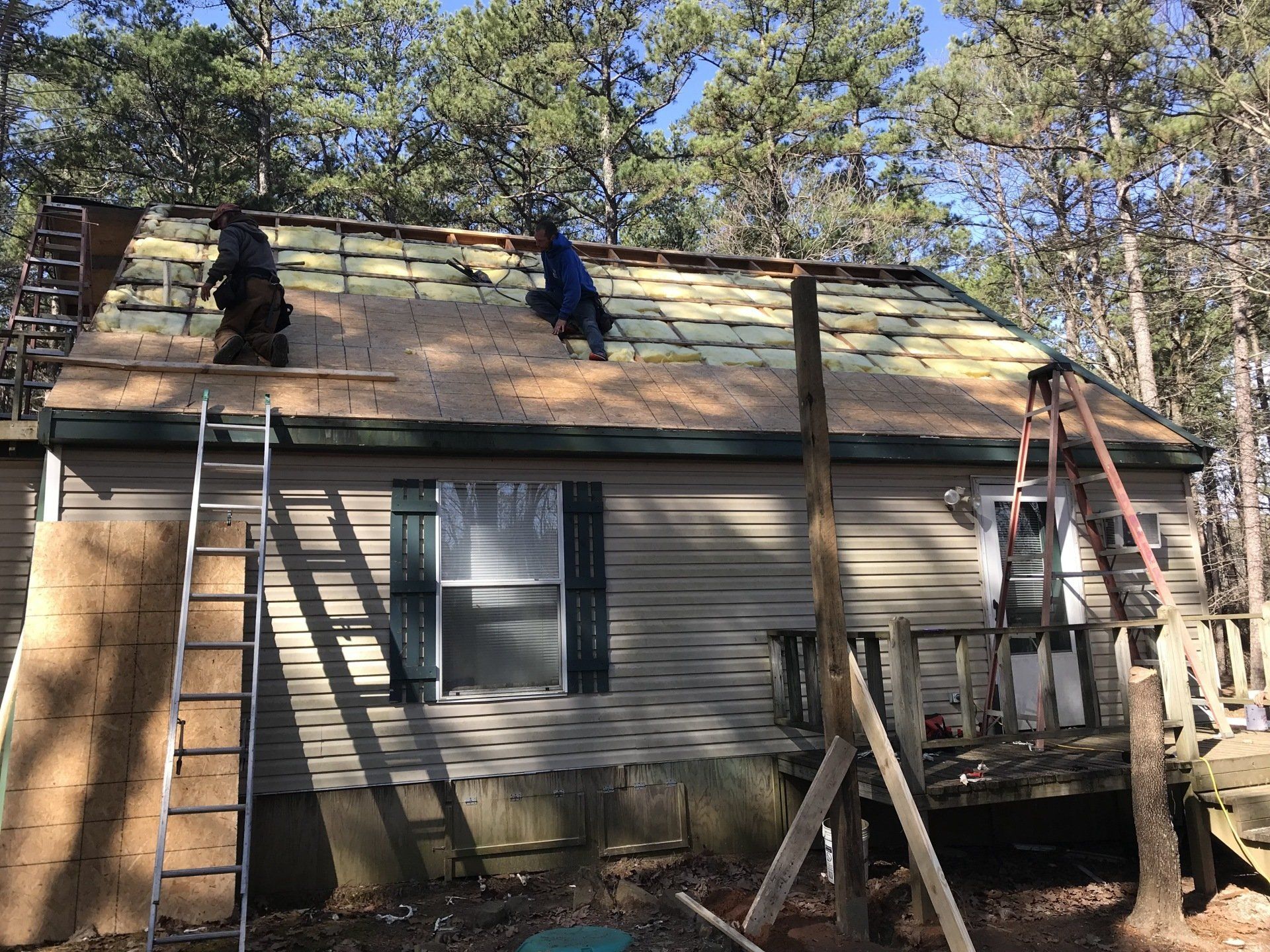 cabin roof replacement in progress 2