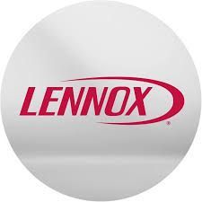 Lennox logo in red and white within a silver circle.