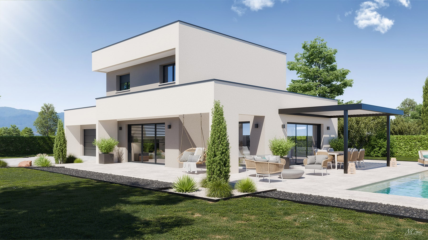 Maison moderne à toit plat