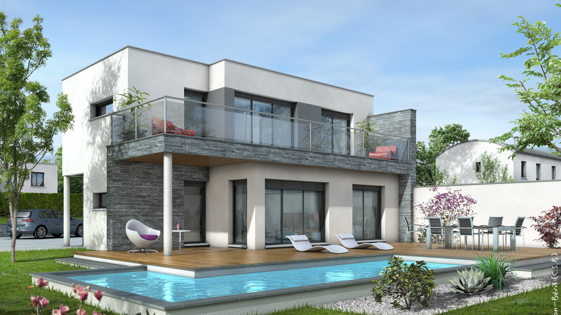 Maison moderne à toit plat