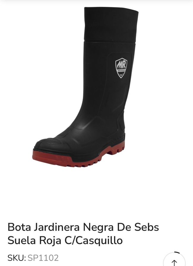 Un par de botas de lluvia negras con suela roja sobre fondo blanco.