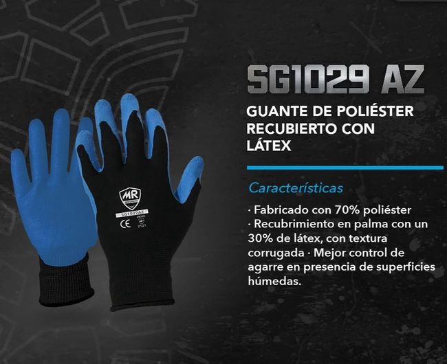 Se muestra un par de guantes sg1029 az sobre un fondo negro.