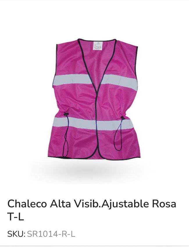 Una imagen de un chaleco de seguridad de color rosa con las palabras chaleco alta visib ajustable rosa tl