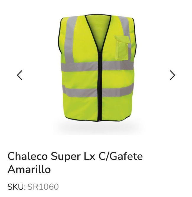 En un sitio web se muestra un chaleco de seguridad amarillo