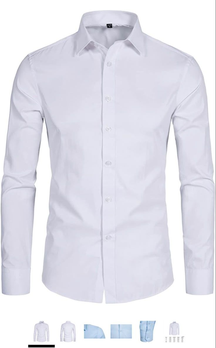 Camisa blanca de manga larga abotonada. Vista frontal.