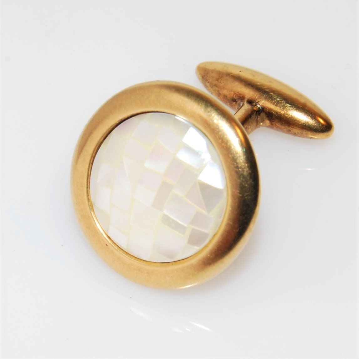 Gemelli Tondi In Argento 925000 Con Doratura Vintage Ed Elemento Centrale Con Mosaico Di Madreperla