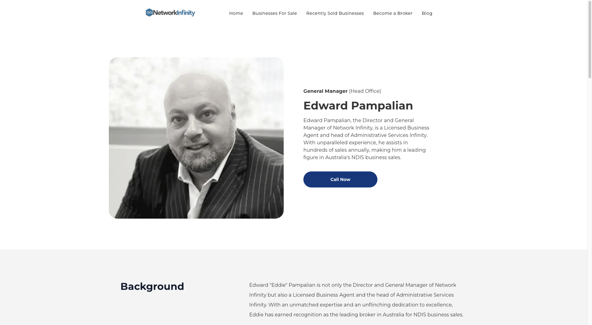 screenshot of website with Eddie Pampalian's profile