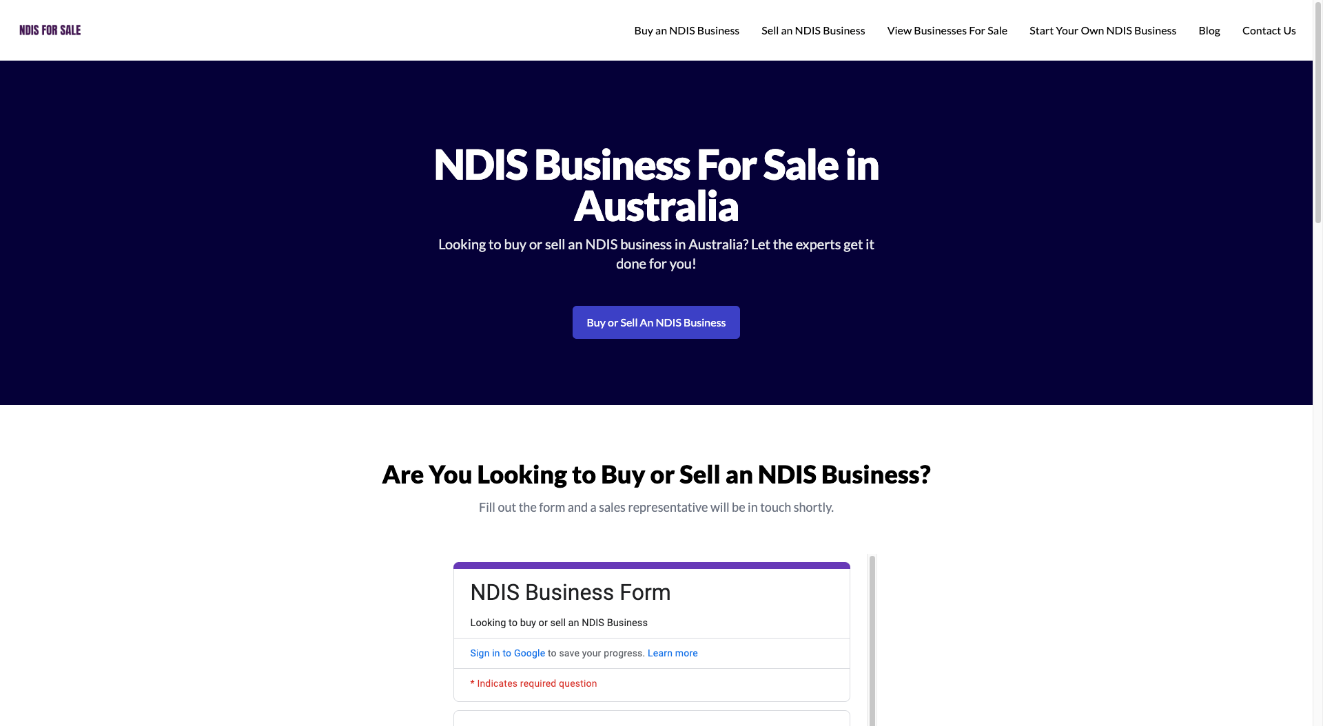 screenshot of NDISforsale.com website