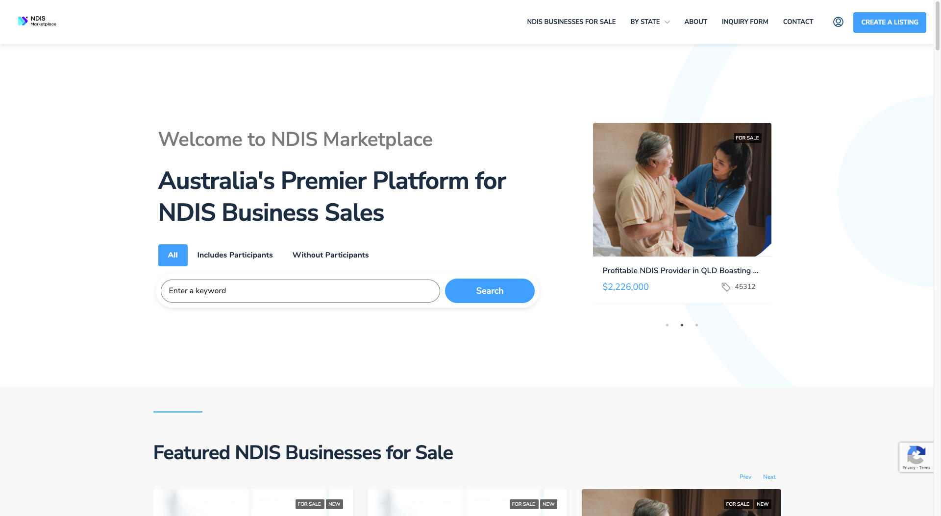 a screenshot of the homepage of NDIS Marketplace website