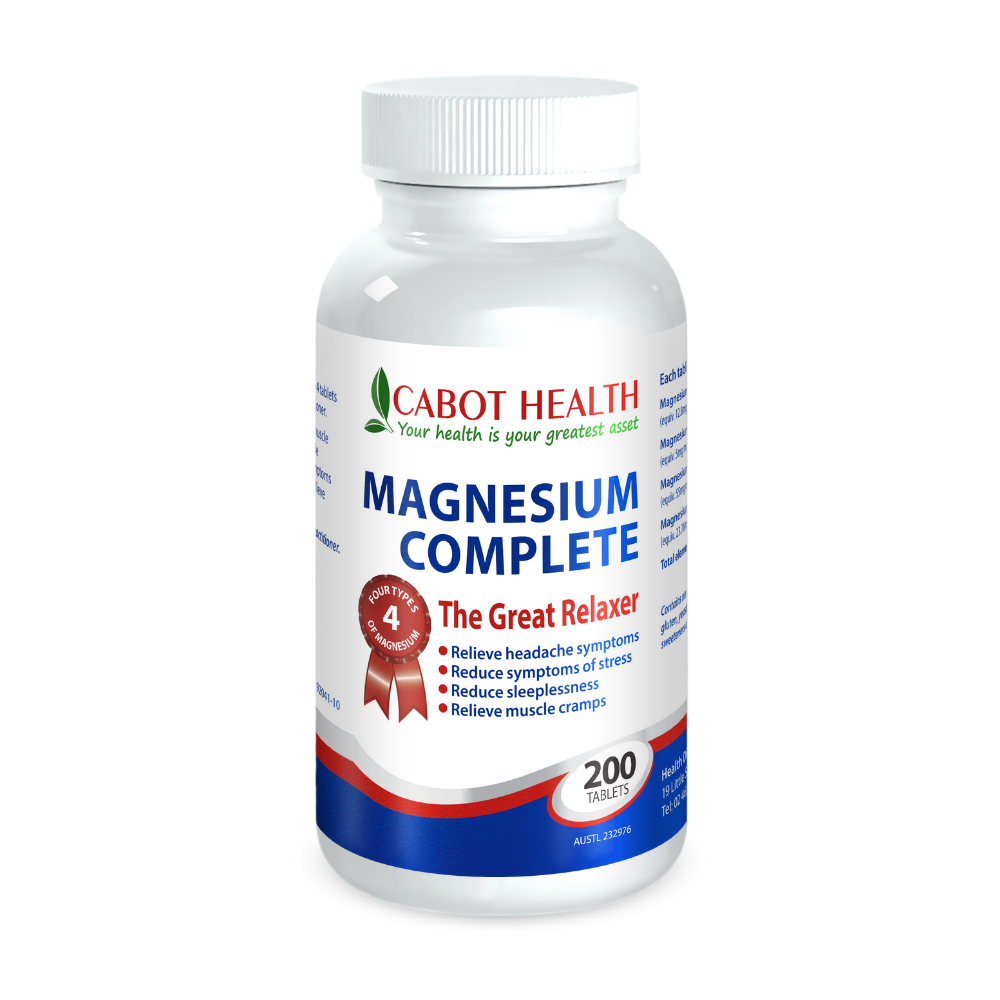 A bottle of cabot health magnesium complete the great relaxer