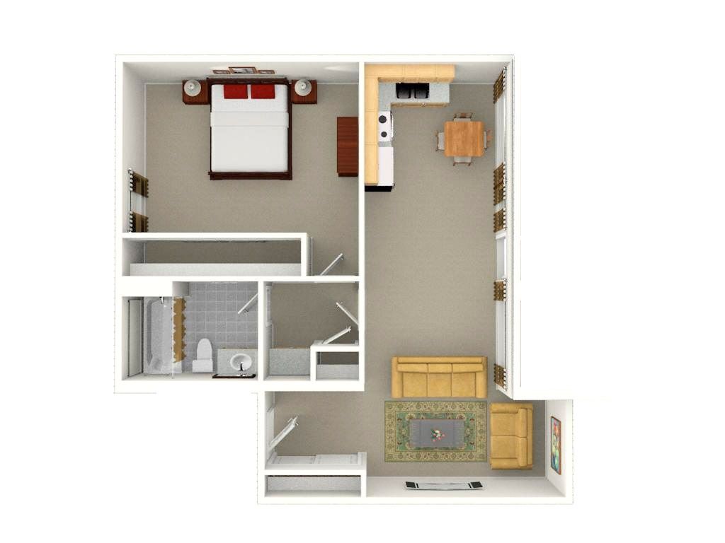 1 BED  1 Bath floor plan