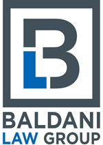 A baldani law group logo with a blue letter b in a square.