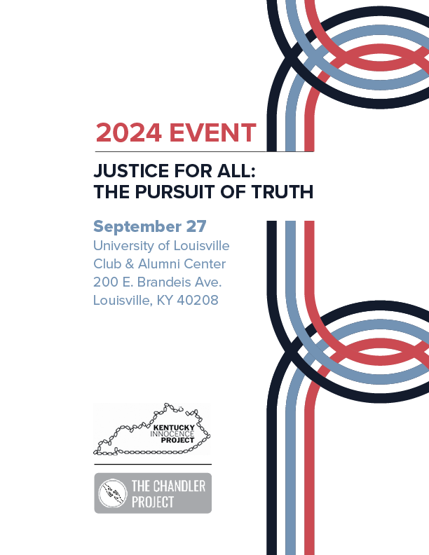 A poster for a 2024 event called justice for all : the pursuit of truth.