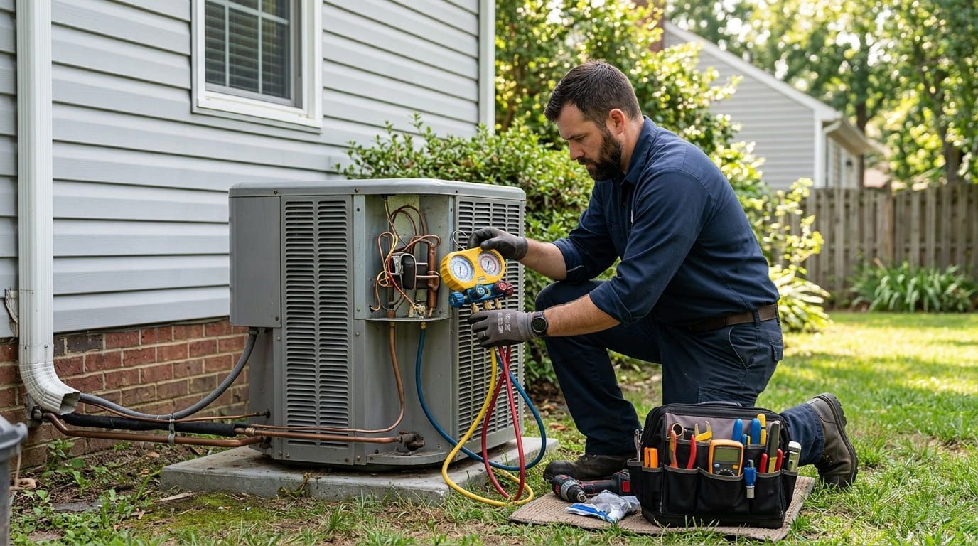Technician performing an outdoor repair