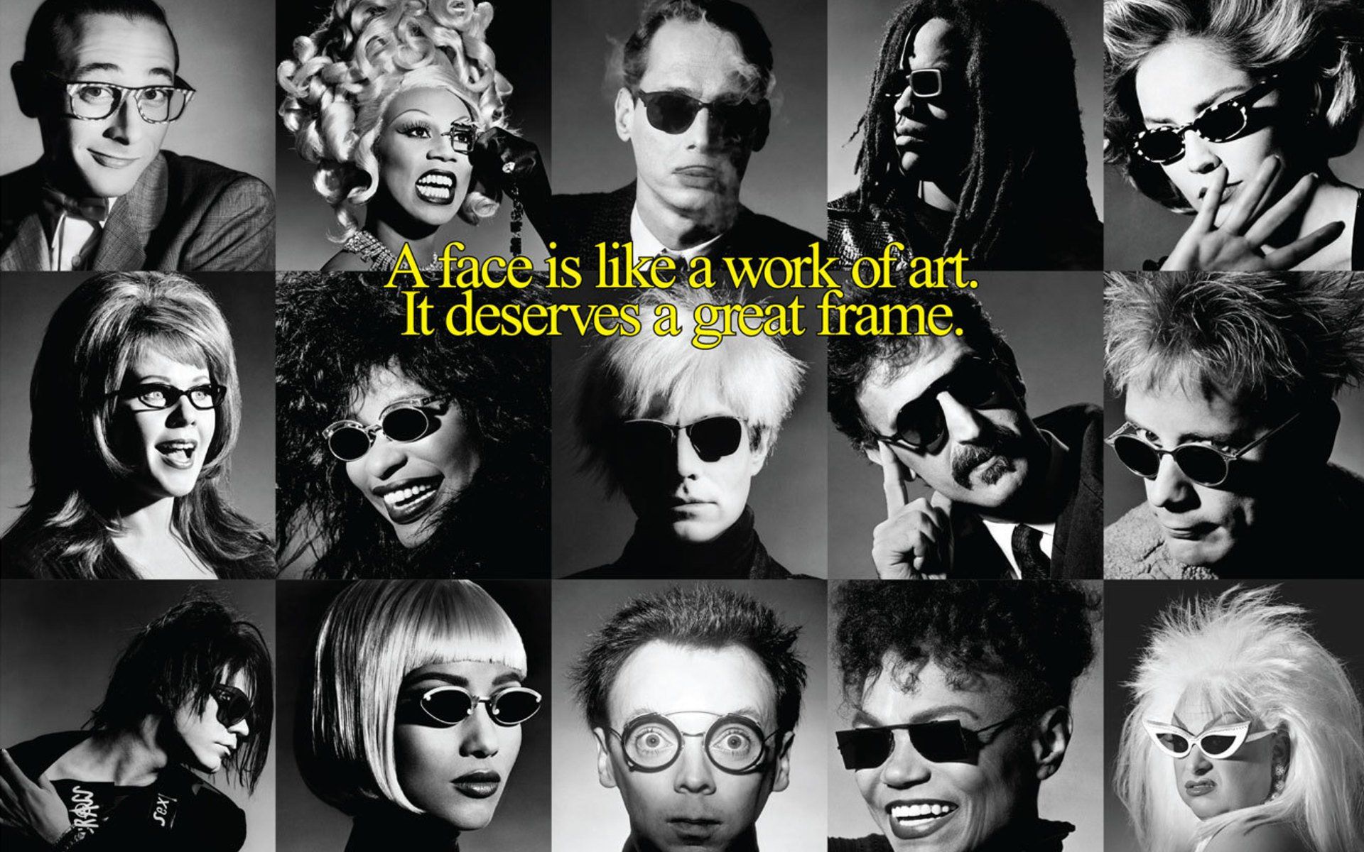 Collage of iconic celebrities wearing l.a. Eyeworks frames