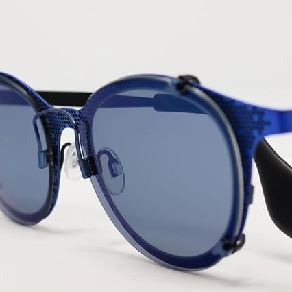 Blue frame with blue tinted ILLUSION clip-on sunglasses
