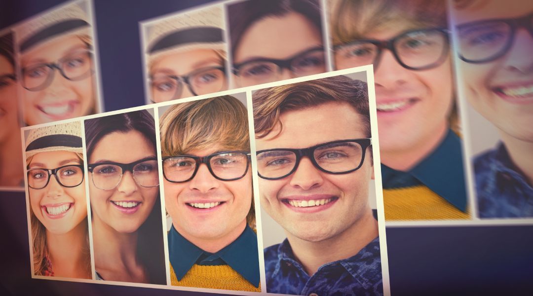 Collage of 4 people wearing gender-neutral eyewear