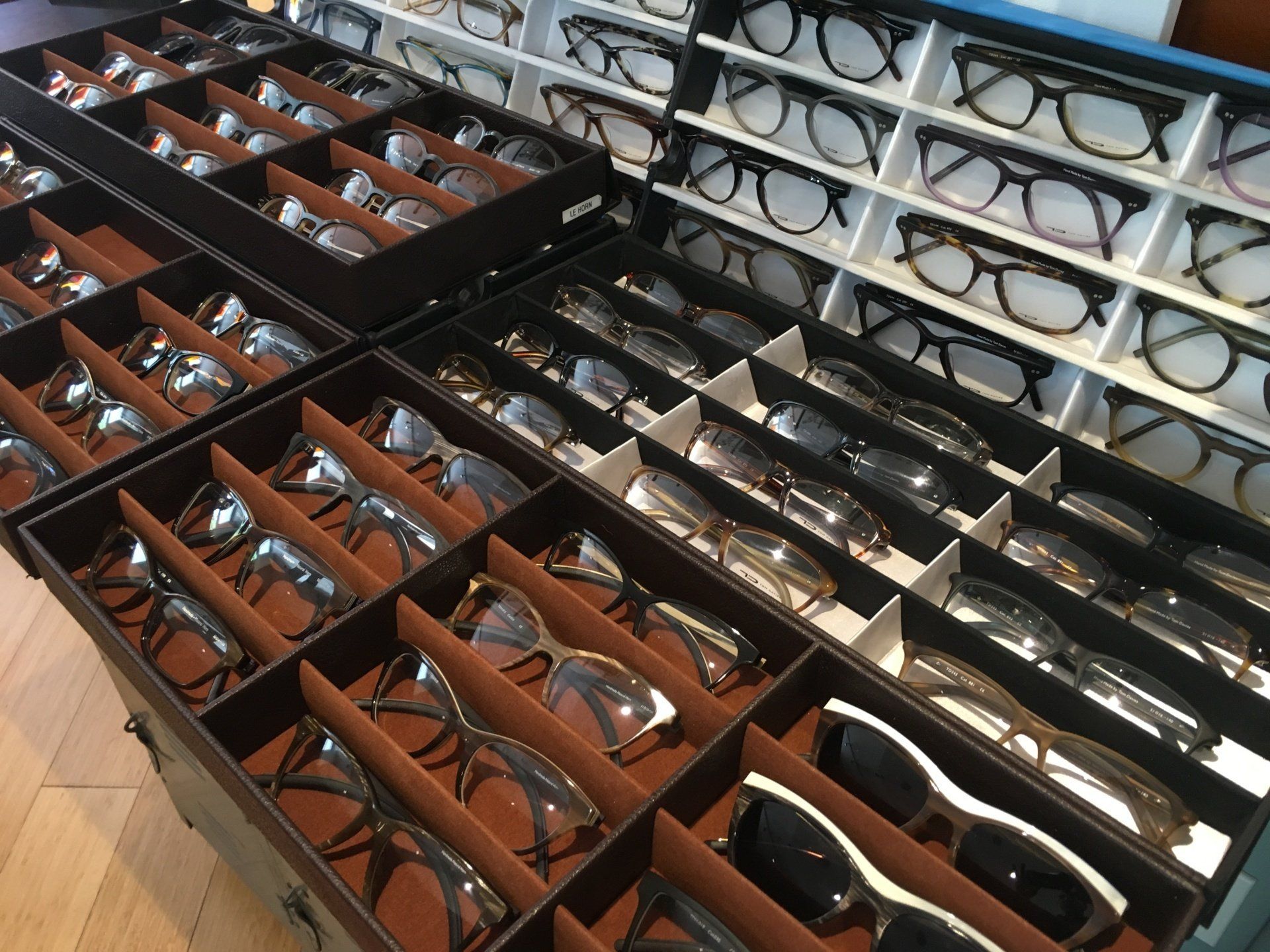 Display cases of frames at 2016 trunk show event