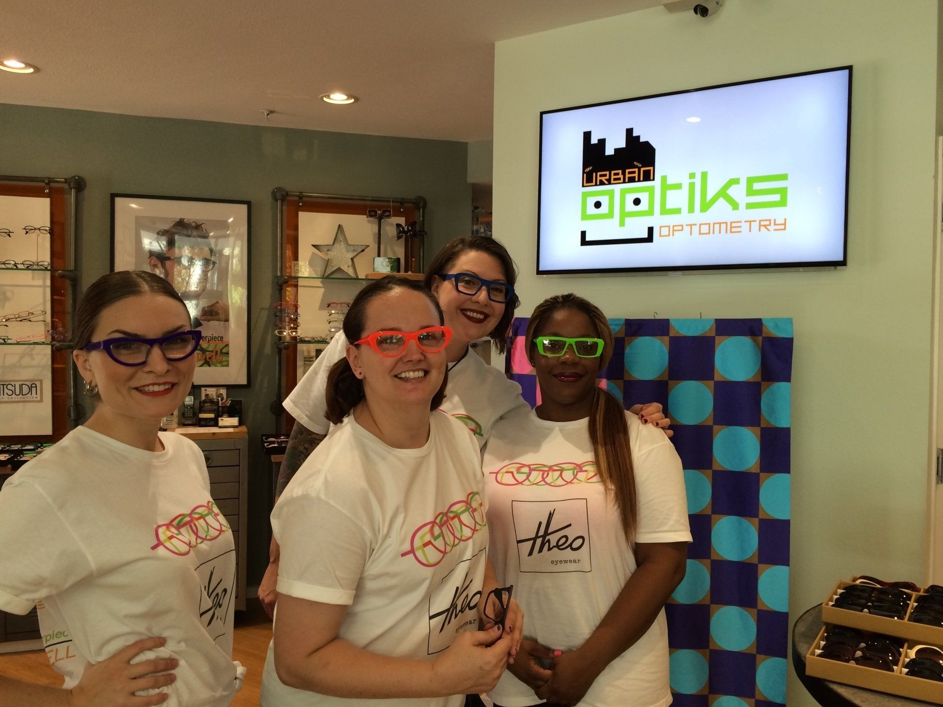 Four members of Urban Optiks staff at Theo Trunk Show event