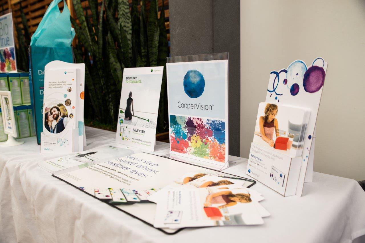 CooperVision sign and tabletop display at 2018 Raise Your Glasses