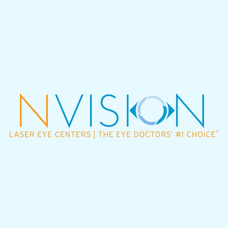 NVISION Laser Eye Centers Logo on a light blue background