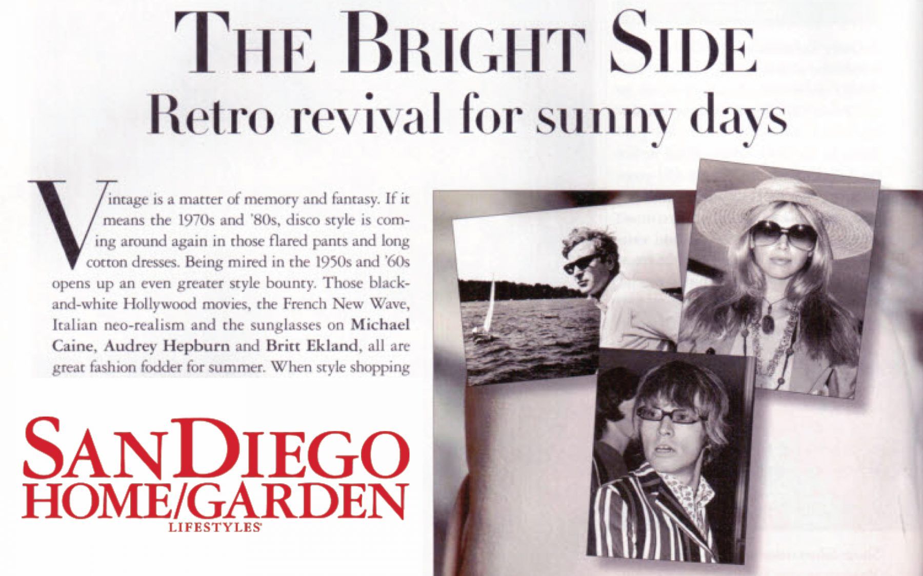 San Diego Home Gardens Lifestyles Magazine logo on an advertisement for retro sunglasses