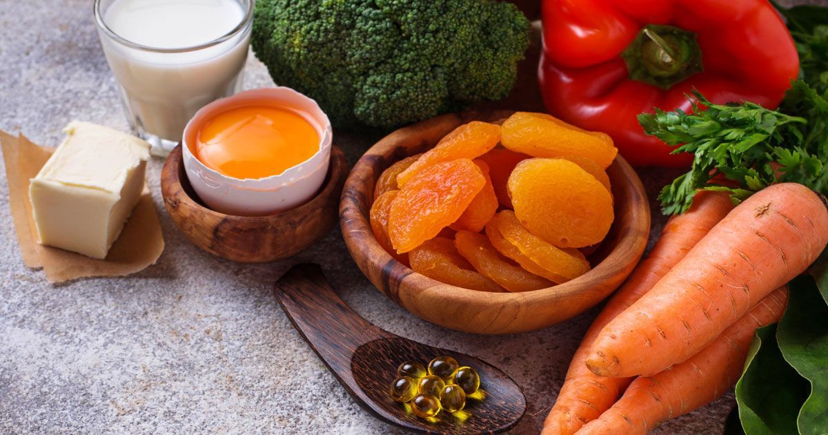 A variety of fruits, vegetables and other foods rich in Vitamin A