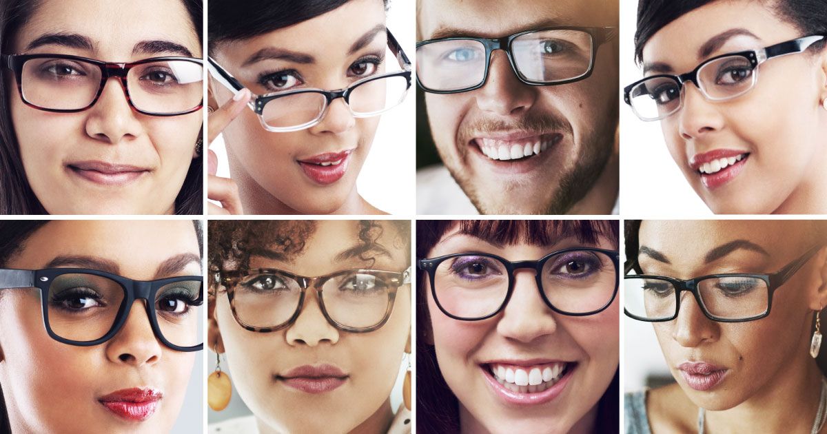 A collage of images of people wearing glasses
