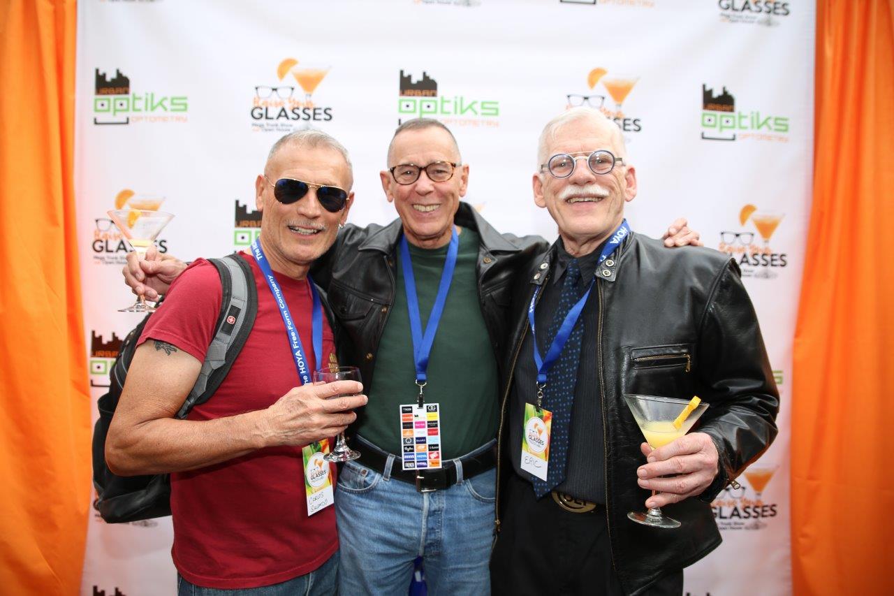 3 people wearing glasses and posing at Raise Your Glasses 2017 Event