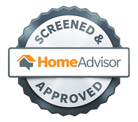 A screened and home advisor approved seal on a white background