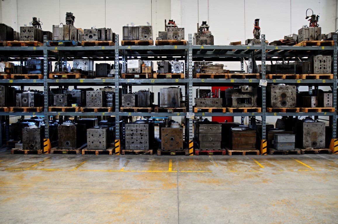 warehouse of industrial metal components