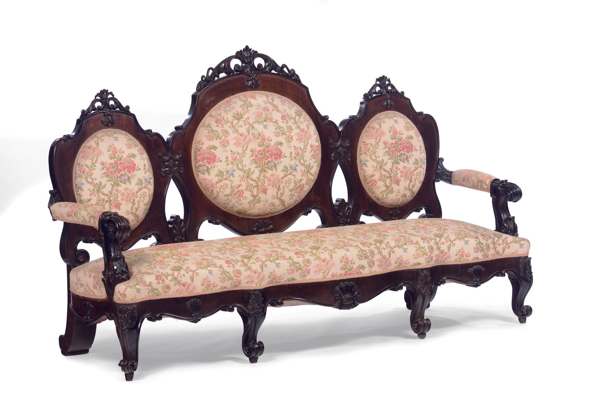 Divano in palissandro e legno ebanizzato, stile Luigi Filippo, XIX