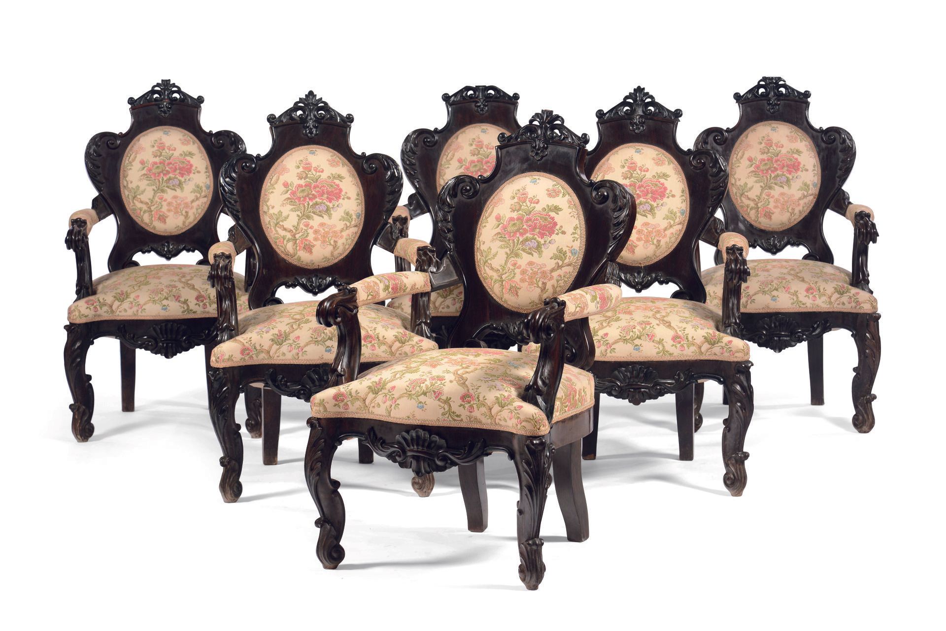 ei poltrone in palissandro e legno ebanizzato, stile Luigi Filippo, XIX