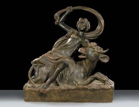 Terracotta patinata a finto bronzo raffigurante Ratto di Europa . Francia XIX secolo