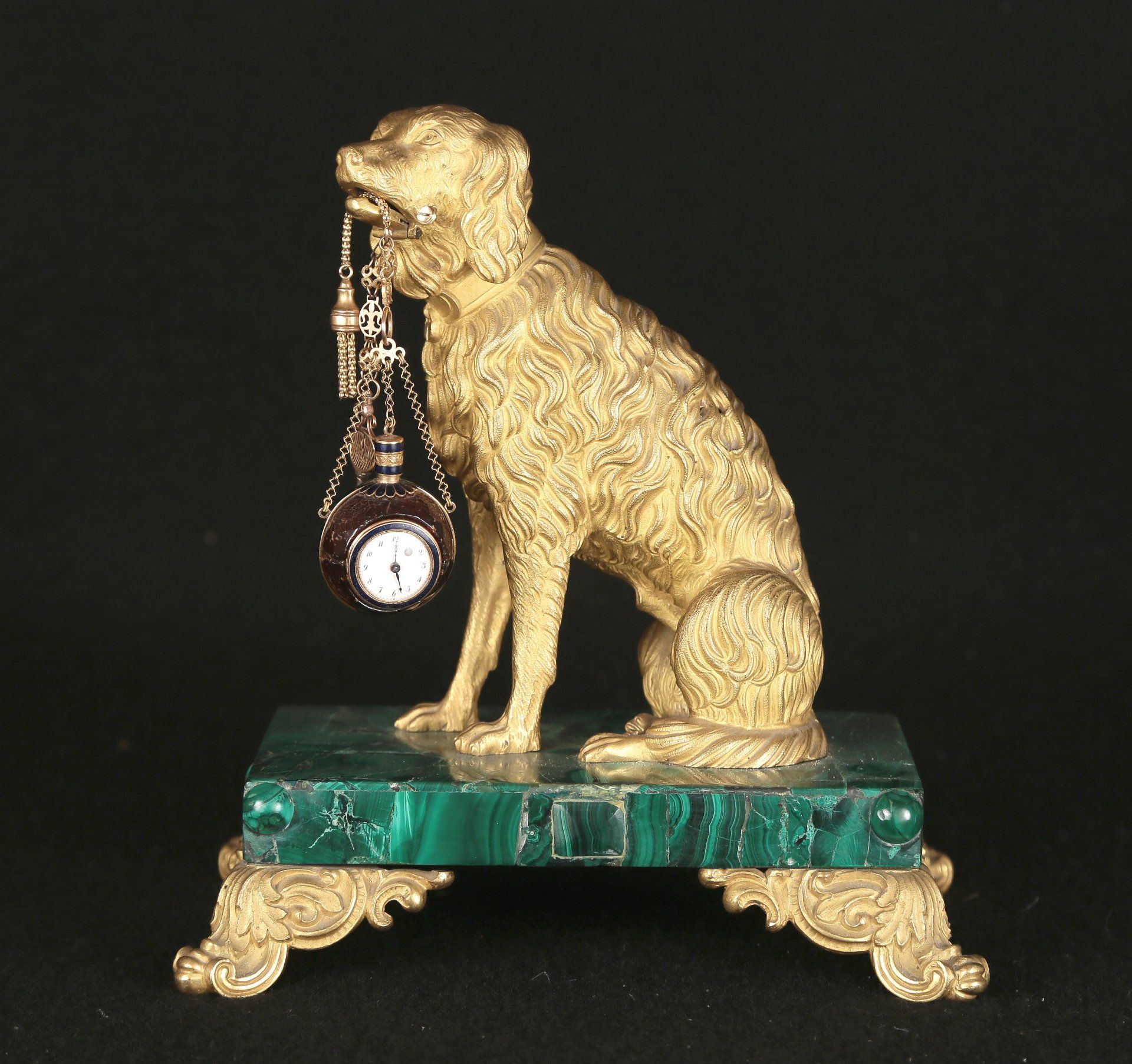 Cane porta orologio in bronzo dorato, Secondo Impero