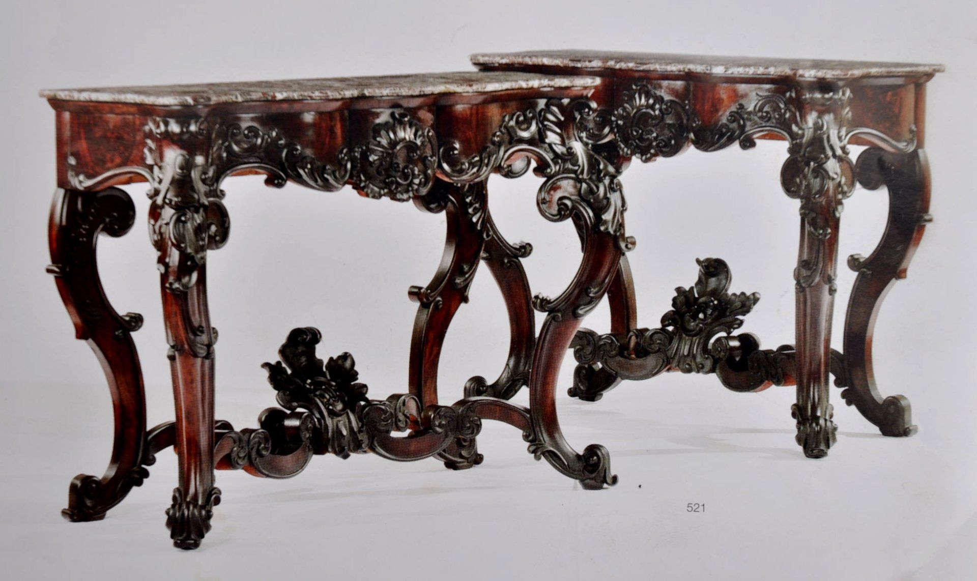 Consolle in piuma di mogano con marmo rosso Levanto