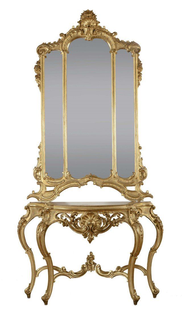 Consolle con specchiera Luigi Filippo in legno intagliato e dorato, Napoli XIX secolo