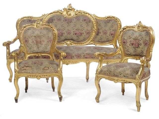 Salotto Luigi Filippo in legno dorato, Napoli XIX secolo.