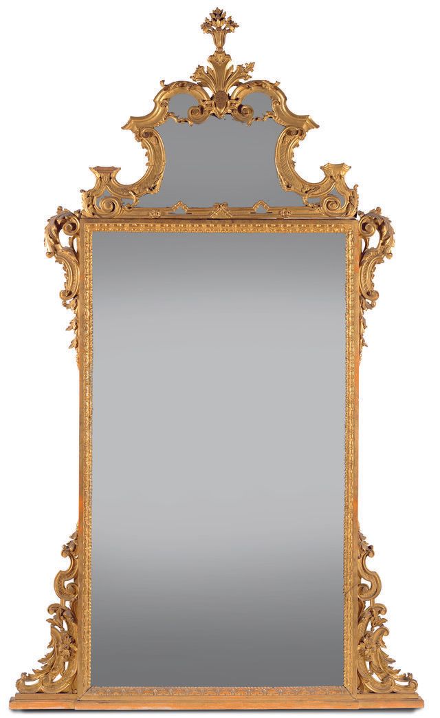 Grande specchiera in legno intagliato e dorato in stile veneziano del XVIII